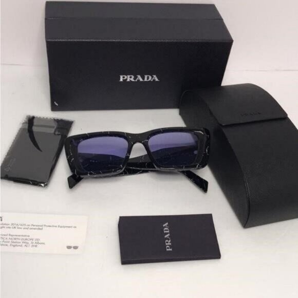 Authentic- New - PRADA Oversized Woman Sunglasses 0PR 08YS Havana Black/White - Picture 12 of 14
